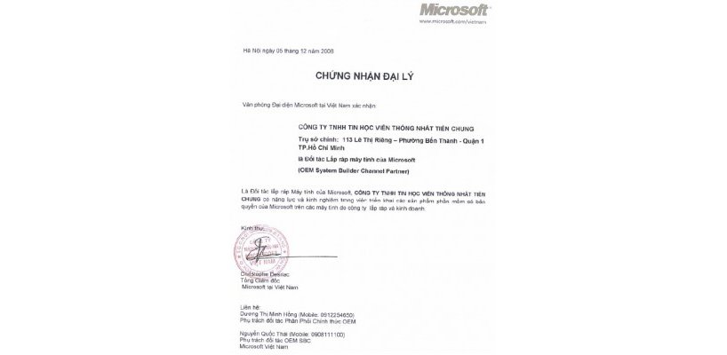 Nhất Tiến Chung chính thức trở thành OEM của Microsoft
